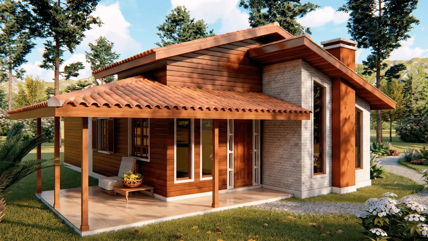 Casa de madeira pré-fabricada Confiancce com varanda