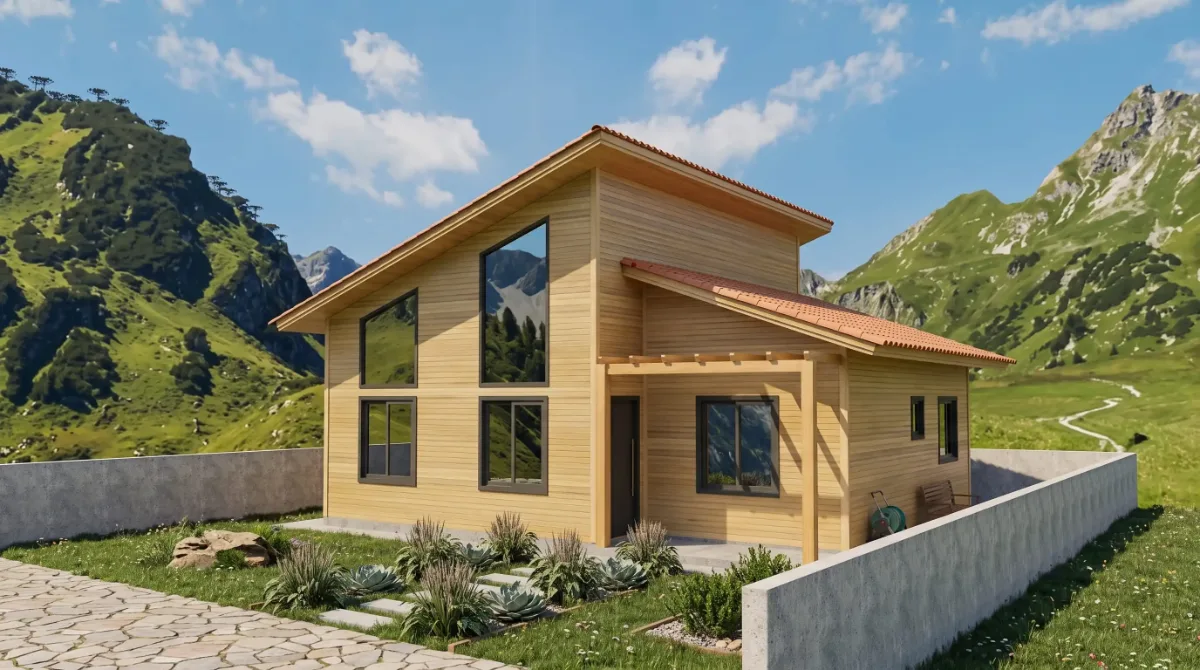 Casa de madeira pré-fabricada modelo Araucária, 42 m², 2 quartos
