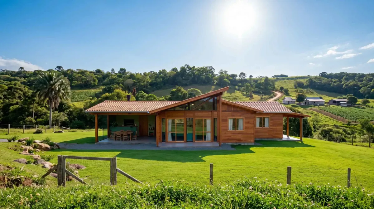 Casa de madeira pré-fabricada modelo Cedro, 79,75 m², 3 quartos