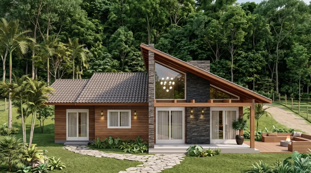 Casa de madeira pré-fabricada modelo Paineira, 85 m², 3 quartos