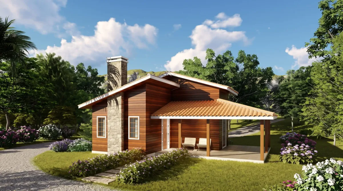 Casa de madeira pré-fabricada modelo Tauari, 86,5 m², 3 quartos